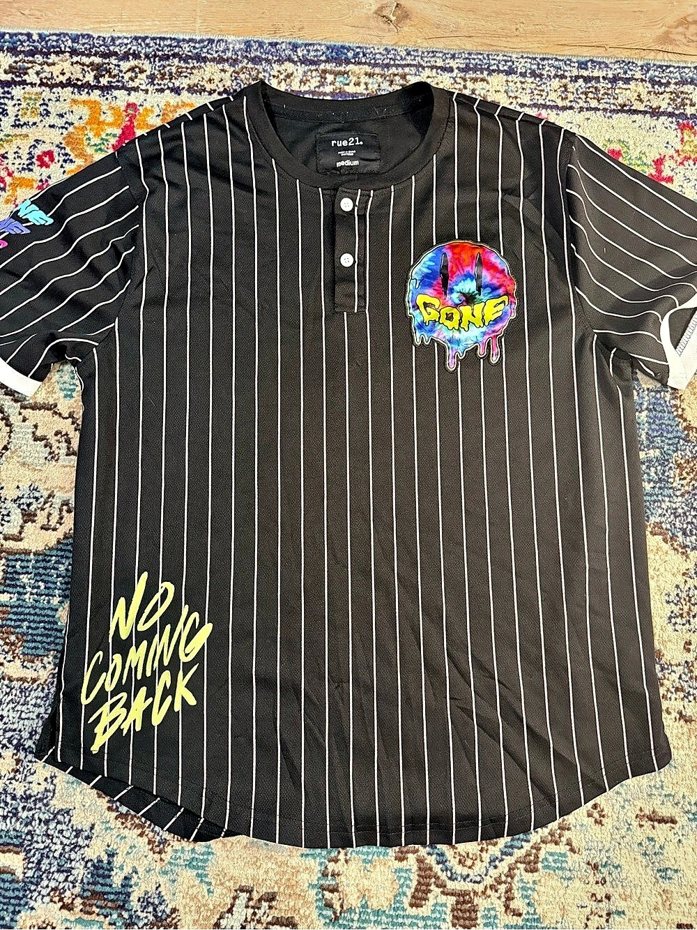 Rue21 Mentally Gone Pinstripe Baseball Jersey Black & White Medium